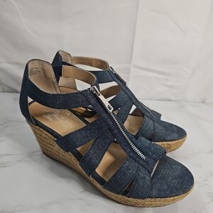 Ralph Lauren Womens Kelcie Fabric Open Toe Espadrille Sandals Size 8 Blue Denim